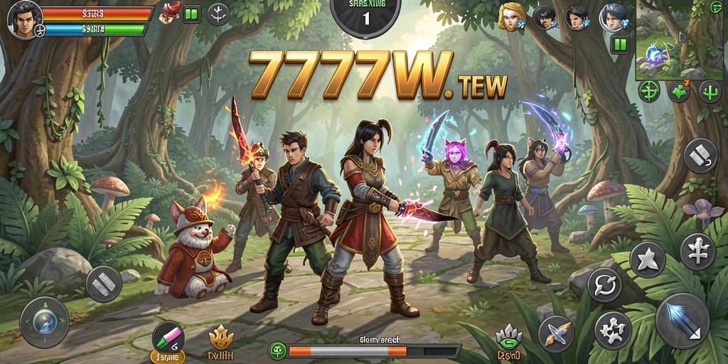 Tampilan gameplay seru dari 7777W dengan aksi petualangan yang mendebarkan.