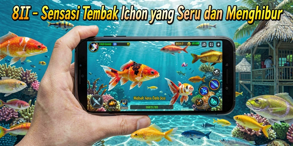 Screenshot gameplay <strong>8II</strong> menampilkan aksi menembak ikan yang seru dan penuh warna.