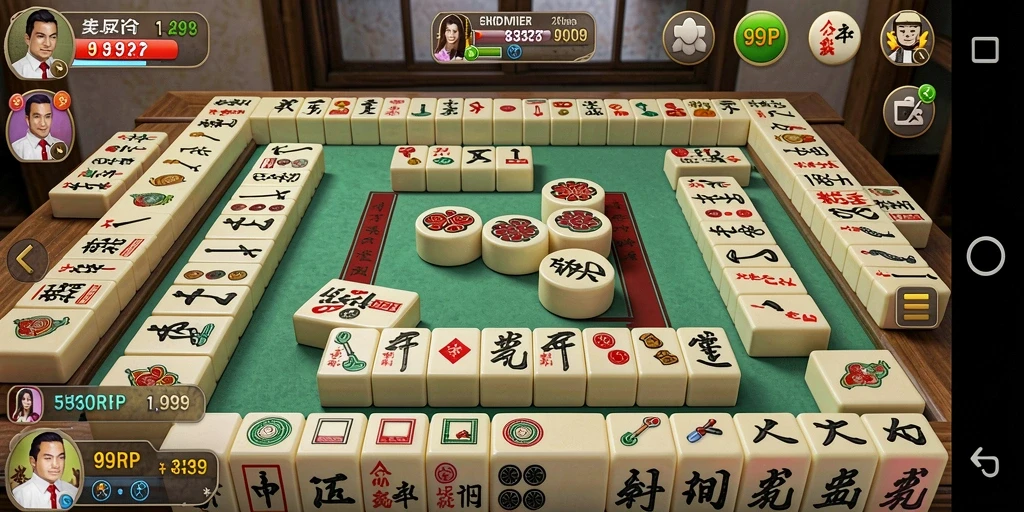 Gameplay seru 99RP dengan ubin Mahjong berwarna-warni.