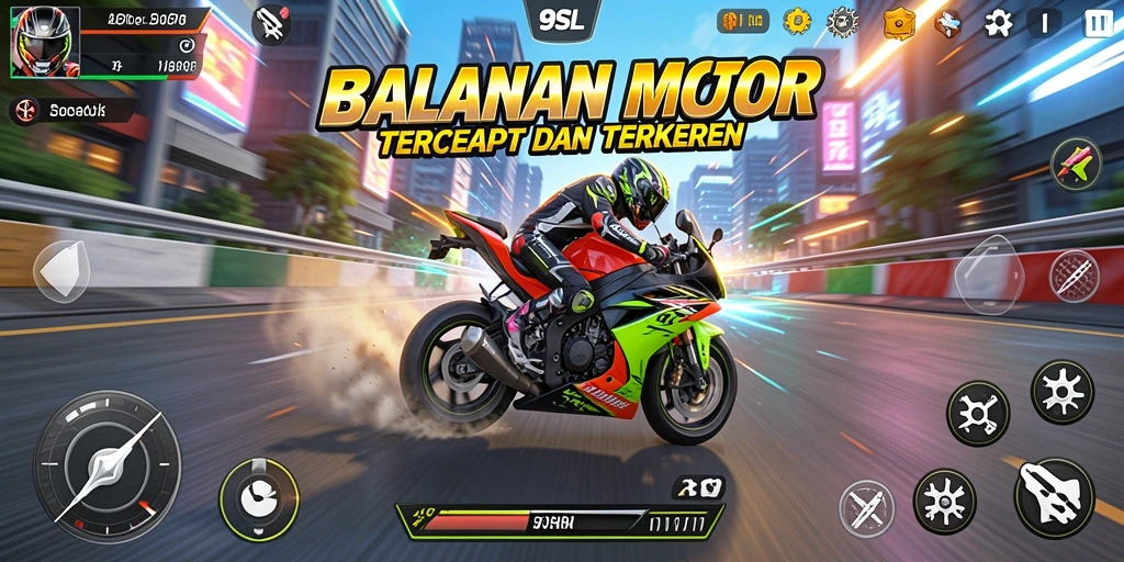 Tampilan gameplay seru di lintasan balapan motor.
