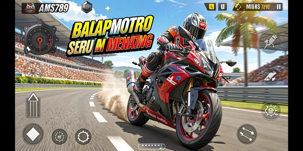 Tampilan gameplay seru balap motor di AMS789.