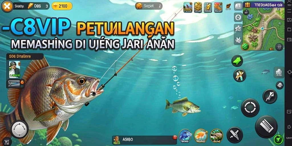 Screenshot menampilkan gameplay memancing mendebarkan di C8VIP.