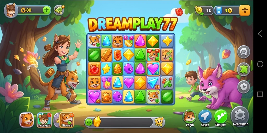 Tampilan gameplay seru dalam game Match-3 DREAMPLAY77.