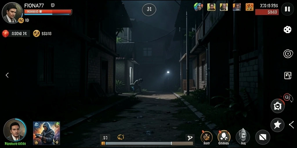 Screenshot gameplay menampilkan suasana menyeramkan di FIONA77.