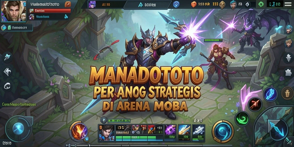 Screenshot gameplay MANADOTOTO yang menunjukkan pertempuran seru di arena.
