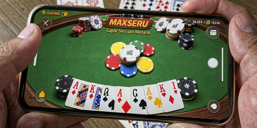 Tampilan gameplay seru dari MAXSERU yang menampilkan kartu Gaple.