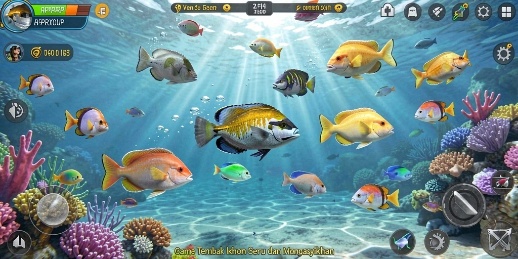 Tampilan gameplay RPRPRP dengan aksi menembak ikan yang seru.