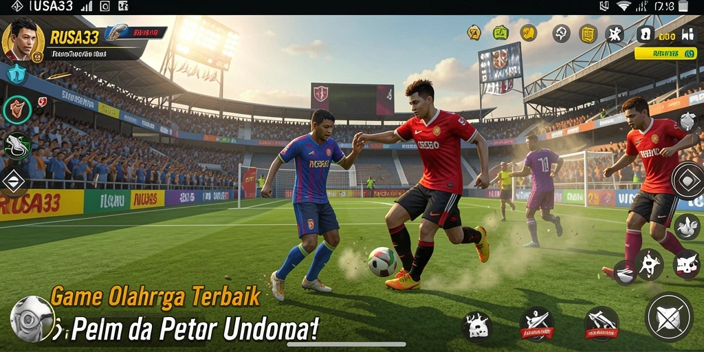 Tampilan gameplay RUSA33 yang penuh aksi di lapangan olahraga.