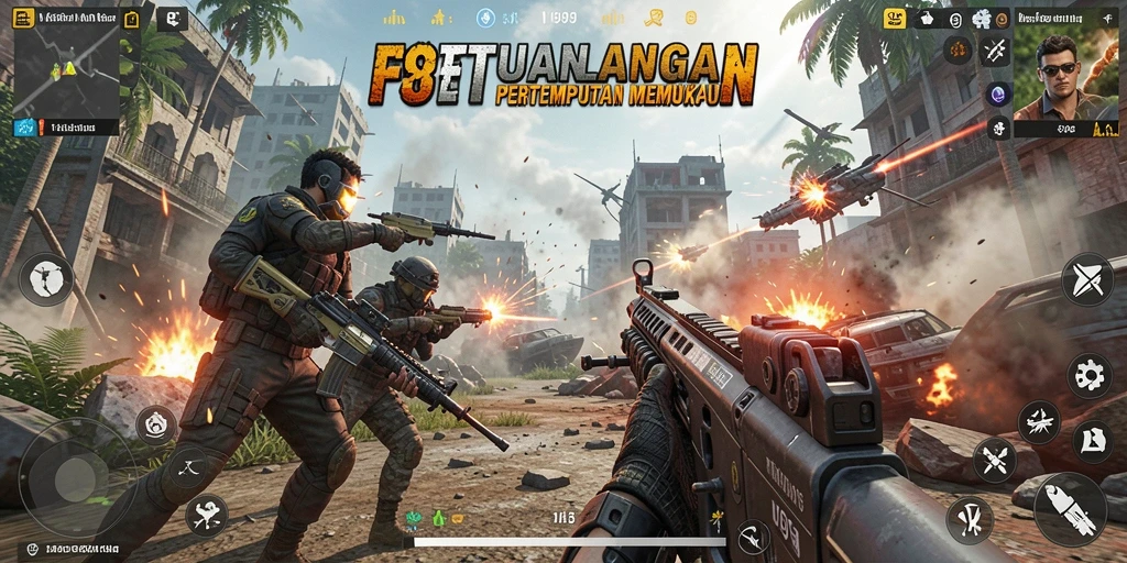 Tampilan gameplay V98 yang intens dan seru dalam pertempuran FPS.