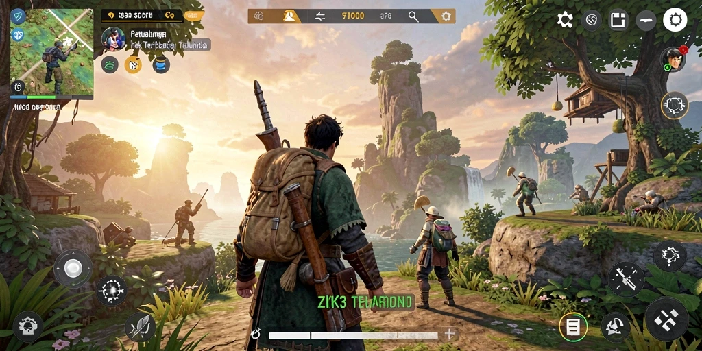 Screenshot gameplay ZK3 menampilkan eksplorasi dunia terbuka yang menakjubkan.