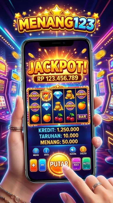 Tampilan antarmuka utama aplikasi menang123 dengan berbagai kategori.